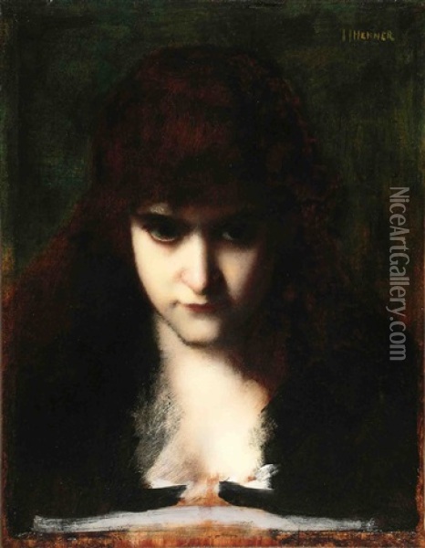 Tete De Jeune Fille Aux Cheveux Auburn Oil Painting - Jean Jacques Henner