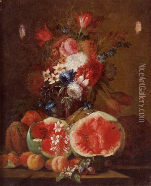 Natura Morta Con Meloni E Fiori Oil Painting - Abraham Brueghel