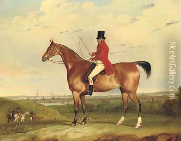 William Bolton Aspinall with the Hooton, Cheshire foxhounds, the River Mersey and Liverpool beyond Oil Painting - Thomas Weaver