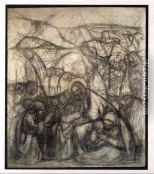 Christus, Die Mutter Und Die Kinder Oil Painting - Adolf Hoelzel