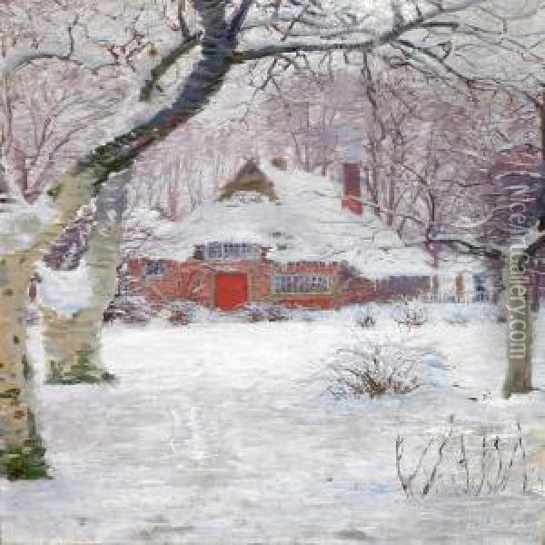 March Snow Oil Painting - Hans Olde