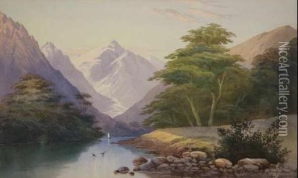 Southern Lake With Glacier Oil Painting - John Barr Clarke Hoyte