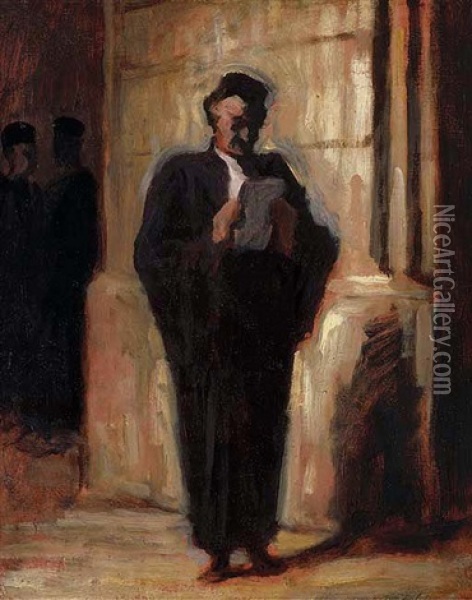 L'avocat Lisant (dans La Salle Des Pas-perdus - La Lecture Du Placet) Oil Painting - Honore Daumier