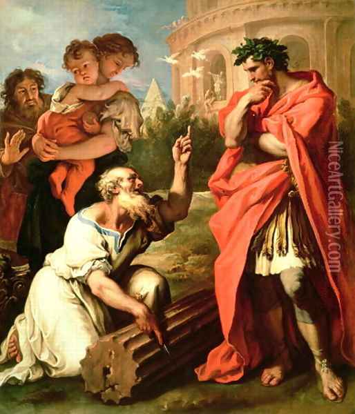 Tarquin the Elder consulting Attus Nevius the Augur Oil Painting - Sebastiano Ricci