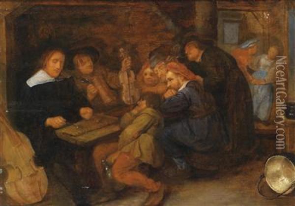 A Tavern Interior With A Music-makingparty Oil Painting - David The Elder Ryckaert