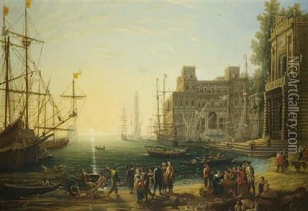 Harbor With Villa Medici (after Claude Lorrain) Oil Painting - Antoine Sebastien Falardeau