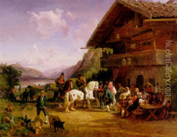 Gathering At The Inn Oil Painting - Hermann Kauffmann the Elder