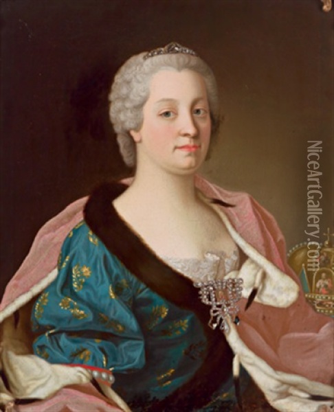 Bildnis Der Kaiserin Maria Theresia Mit Einer Brillantenbrosche Oil Painting - Jean Etienne Liotard