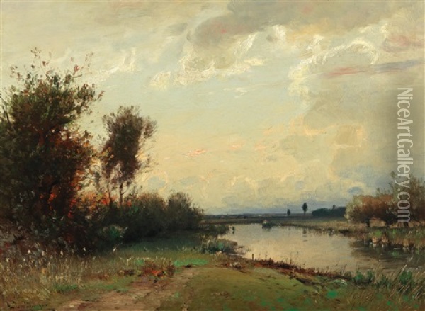 Evening Light Oil Painting - Ludwig Willroider