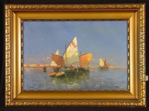 Fischerboote In Der Lagune Von Venedig Oil Painting - Georg Fischof
