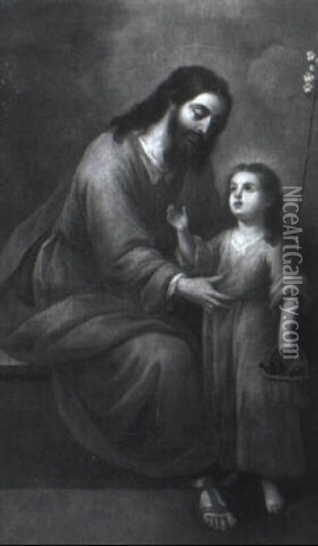 Saint Joseph And Christ Child Holding The Instruments Of The Passion Oil Painting - Bartolome Esteban Murillo