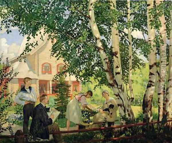 At Home Oil Painting - Boris Kustodiev