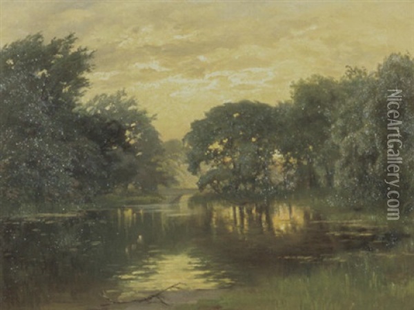 Bewaldeter Teich Oil Painting - Oskar Leu