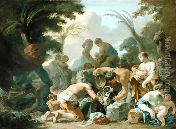 Laban Searching the Belongings of Jacob, c.1634-37 Oil Painting - Sebastien Bourdon