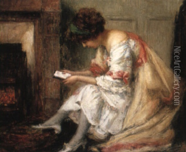 A Lady Reading Oil Painting - Gaston La Touche