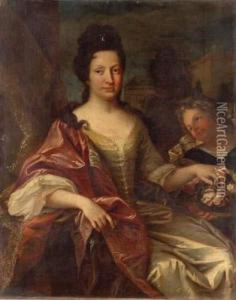 Portrait Presume De La Baronne De Magnanville Tenant Une Rose Oil Painting - Francois de Troy