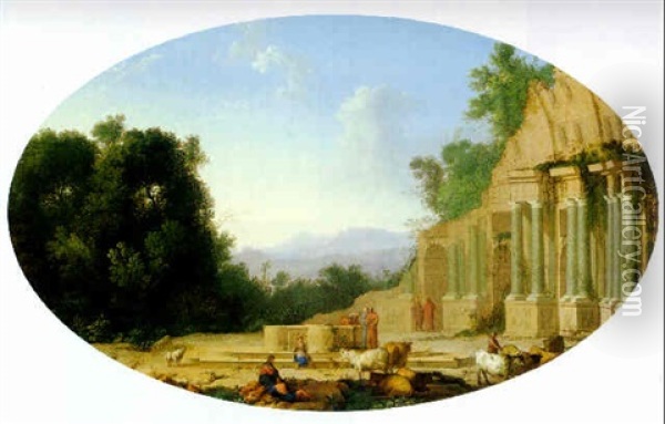 Landscape With Figures By Ruins In The Roman Campagna Oil Painting - Henri de Mauperche