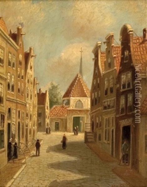 Hollandische Strasenszene Mit Kirchlein Oil Painting - Marinus Cornelis van de Poll