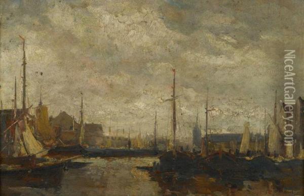 A Dutch Port Oil Painting - Jacob Henricus Maris