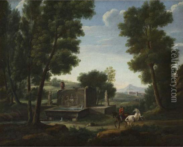 Paesaggio Campestre Con Cavaliere E Fontanile Oil Painting - Hendrik Frans Van Lint