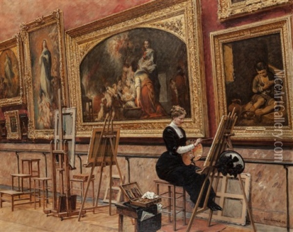 Au Musee Du Louvre -- Les Murillo, 1912 Oil Painting - Louis Beroud