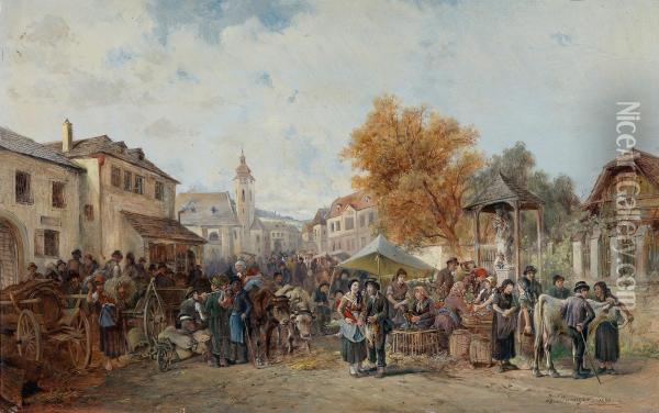 Mercato Dei Contadini In Un Villaggio Nella Bassa Austria Oil Painting - Ignaz Ellminger