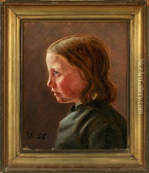 Portrait Of A Young Girl Seated, Face-to-left Oil Painting - Vilhelm Peter Karl Kyhn