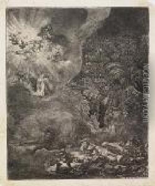 The Angel Appearing To The Shepherds<</b> Oil Painting - Rembrandt Van Rijn