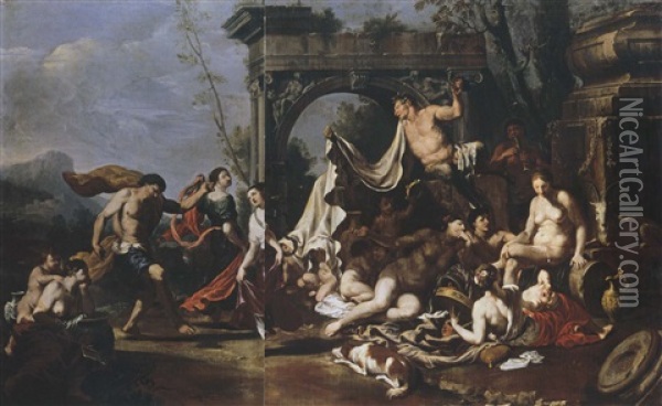 Bacchanal (+ Another; Pair) Oil Painting - Johann Heiss