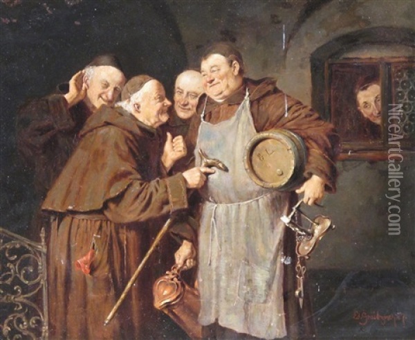 Gossip In The Monastery Oil Painting - Eduard von Gruetzner