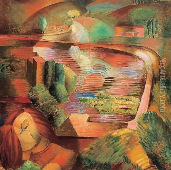 Lovers on the Lakeshore 1934 Oil Painting - Vilmos Perlrott-Csaba