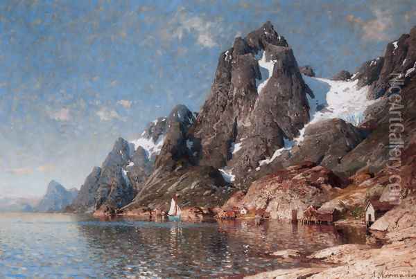 Seilbåter På Fjorden (Sailing on the Fjord) Oil Painting - Adelsteen Normann