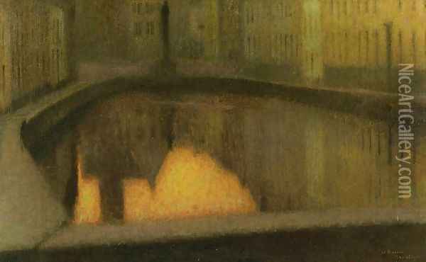 Canal in Bruges Oil Painting - Henri Eugene Augustin Le Sidaner