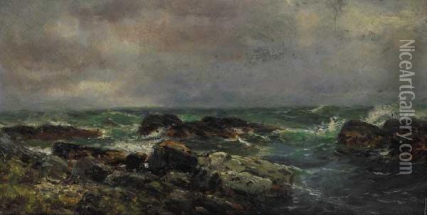 Stormy Seascape With Rocks Oil Painting - Alexander Williams