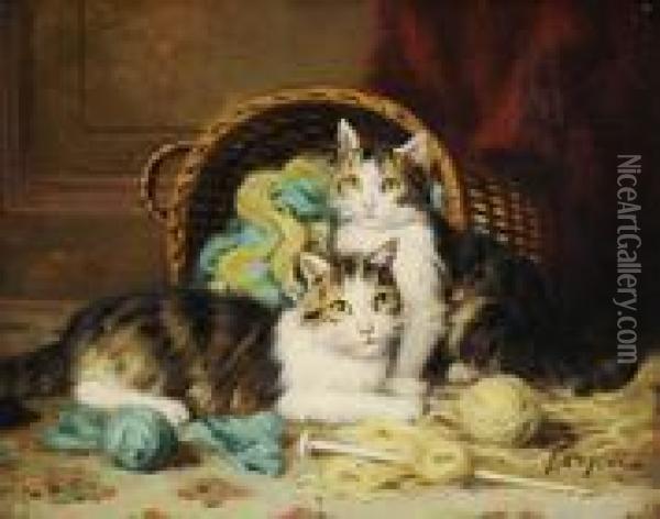 Mit Wollknauel Spielende Katzchen Oil Painting - Jules Leroy