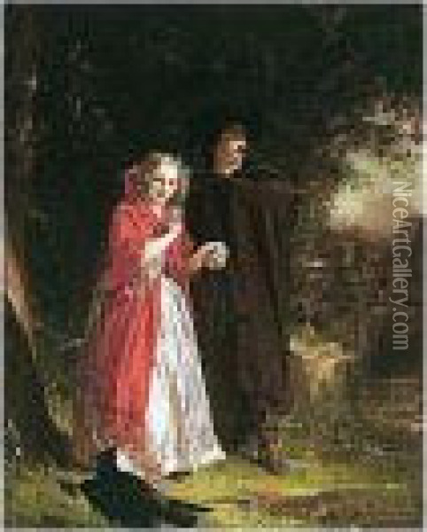 Lucy Ashton And Ravenswood At The Fountain (from The Bride Of Lammermoor) Oil Painting - Alexander Johnston