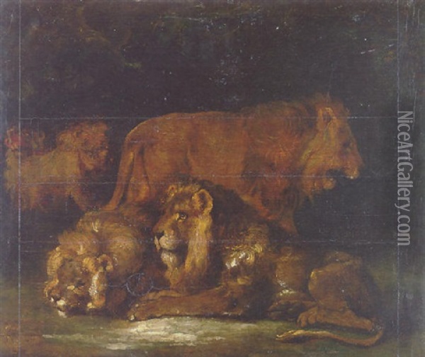 Groupe De Lions Oil Painting - Theodore Gericault