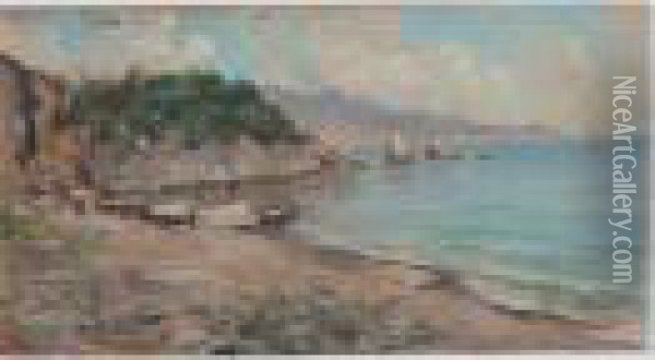 Barche Sulla Spiaggia Assolata Oil Painting - Oscar Ricciardi