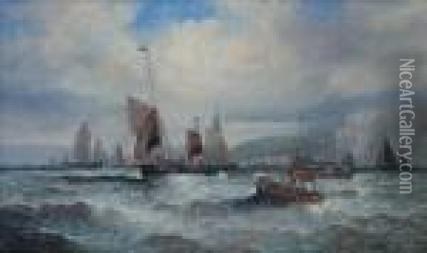 Fishing Boats Off The Coast Oil Painting - William A. Thornley Or Thornber