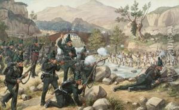 The Rifle Brigade In Action Oil Painting - Richard Simkin