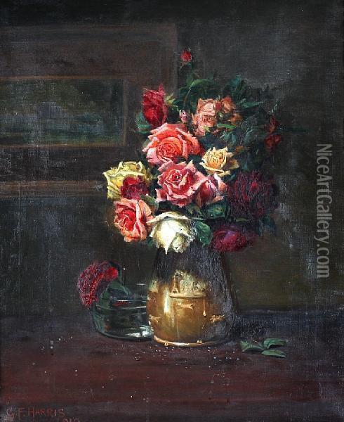 Still Life With A Vase Of Roses Oil Painting - George Harrison