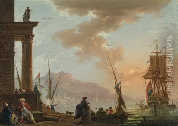 Marchands Orientaux Dans Un Port Mediterraneen Oil Painting - Charles Francois Lacroix