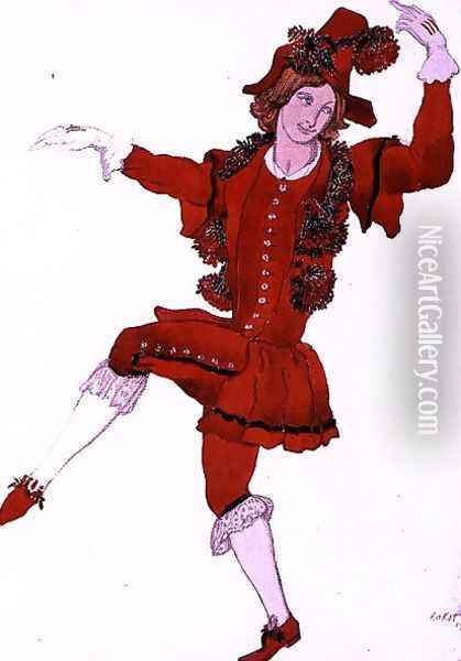 Costume design for a Pageboy of the Fairy Mountain-Ash, from Sleeping Beauty, 1921 Oil Painting - Leon Samoilovitch Bakst