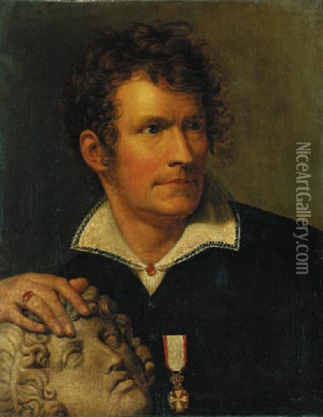 Portrait Of The Danish Sculptor Thorvaldsen Oil Painting - Rudolph Friedrich Suhrlandt