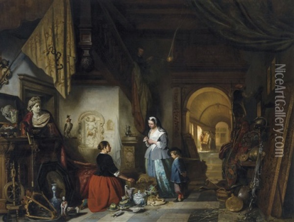 Arranging The Furniture - Le Depart Du Mobilier Oil Painting - Hubertus van Hove