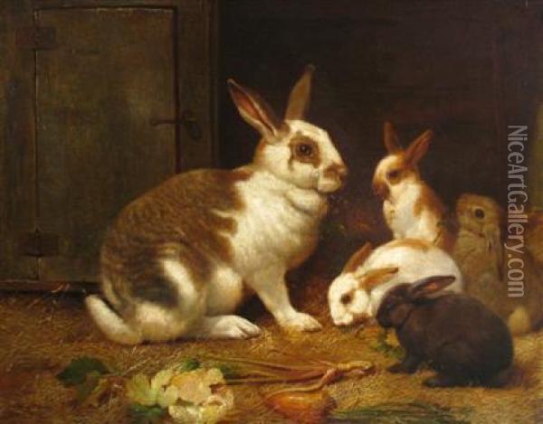 Rabbits Oil Painting - Henry William Carter