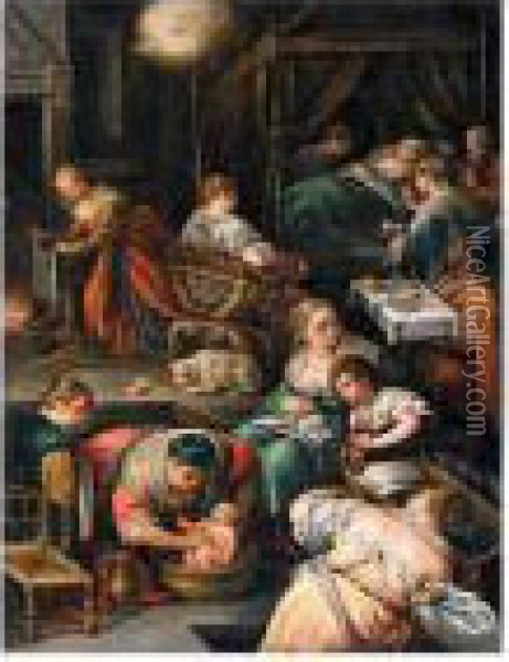 The Birth Of The Virgin Oil Painting - Jacopo Bassano (Jacopo da Ponte)