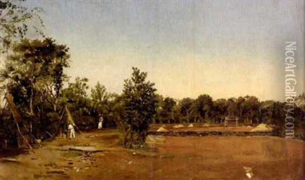 Mexican Scene Of Figures At An Encampment In A Clearing Oil Painting - Conrad Wise Chapman