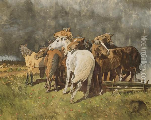 Horses Before A Storm Oil Painting - Lev Kovalsky