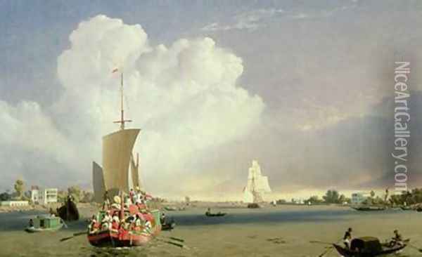 On the Hoogly River at Garden Reach below Calcutta 1852 Oil Painting - C.J. Martin